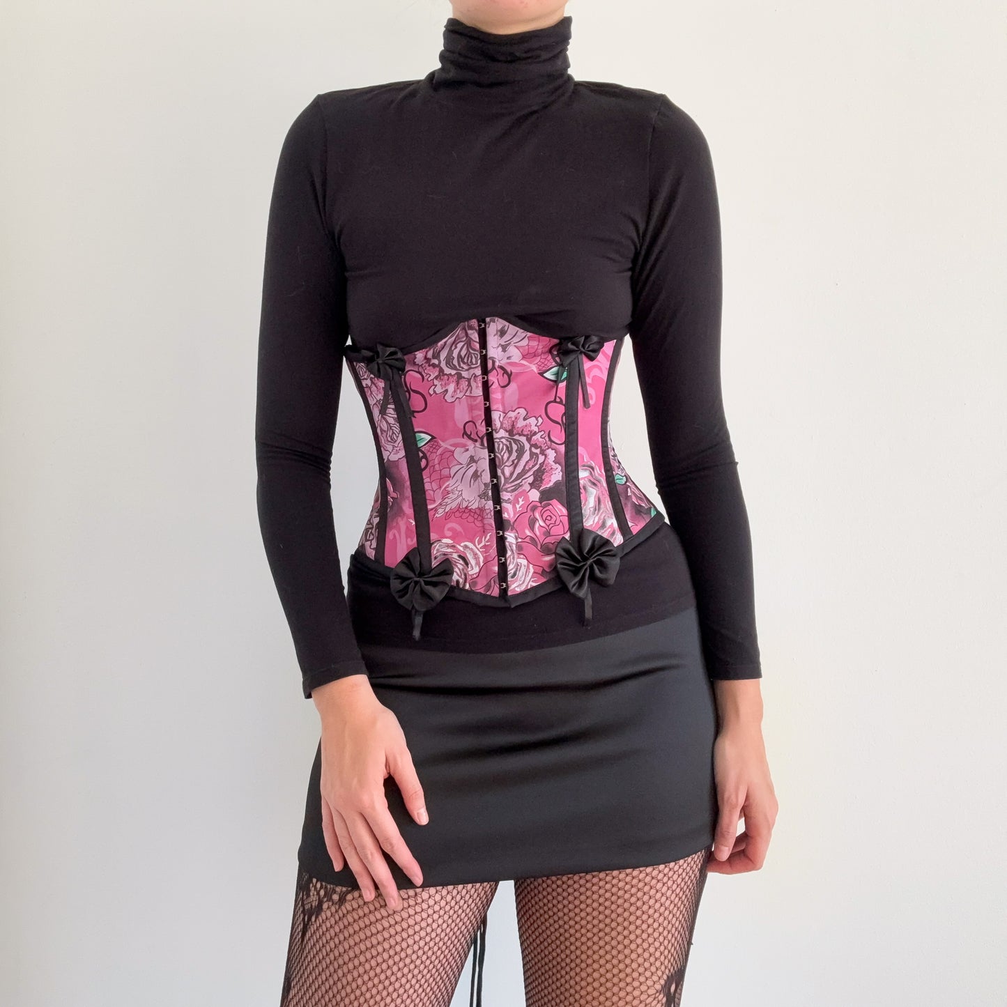 Y2K Pink Printed Bow Underbust Corset / SZ M