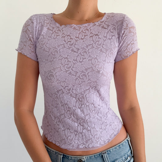 Y2K Lilac Floral Lace Tee / SZ S