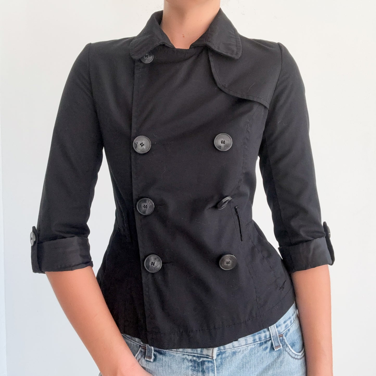 Y2K Black Cropped Trench Coat / SZ S