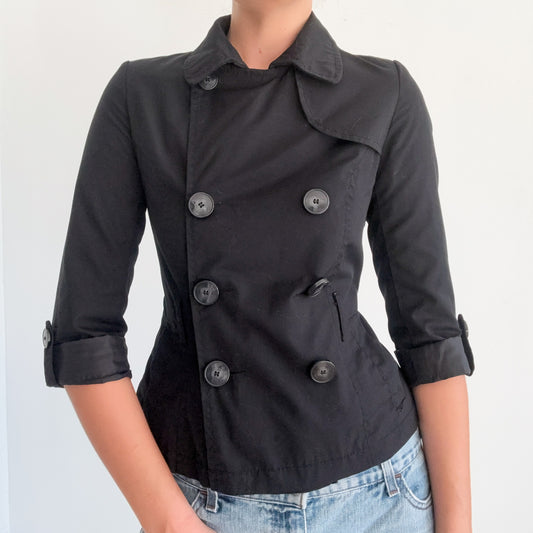 Y2K Black Cropped Trench Coat / SZ S