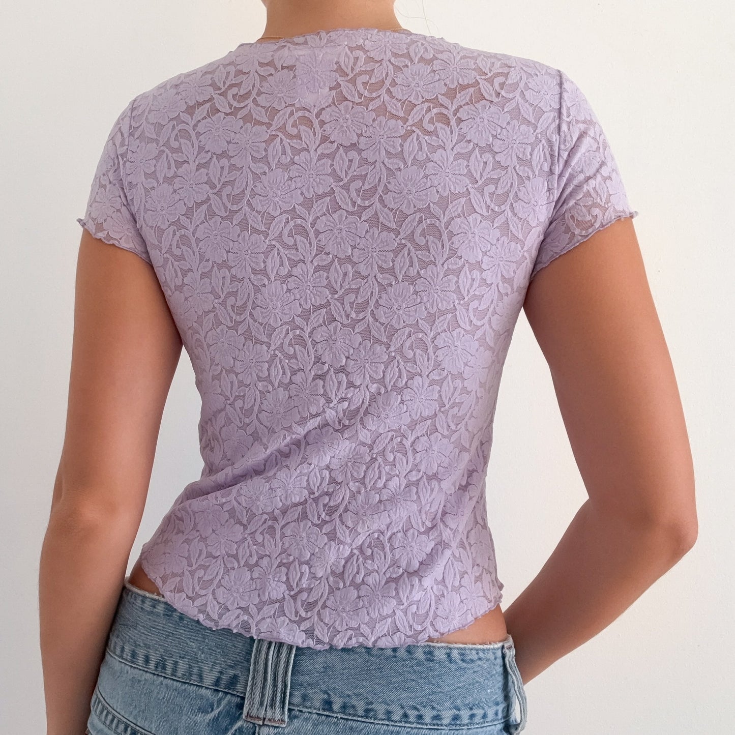 Y2K Lilac Floral Lace Tee / SZ S