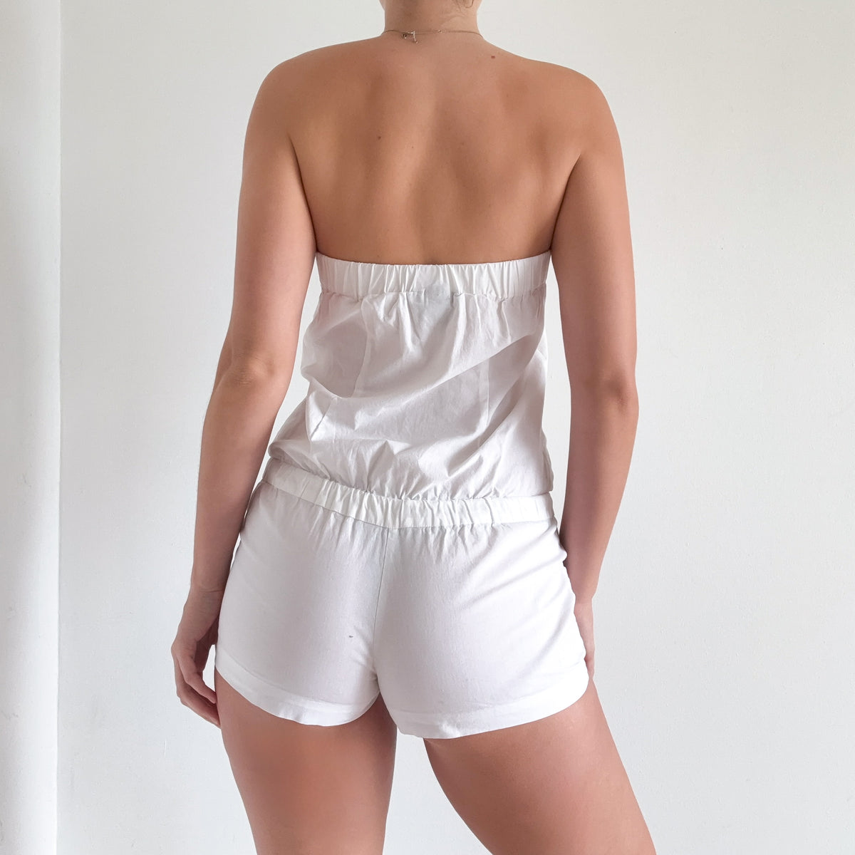 Y2K White Cotton Tube Romper / SZ S
