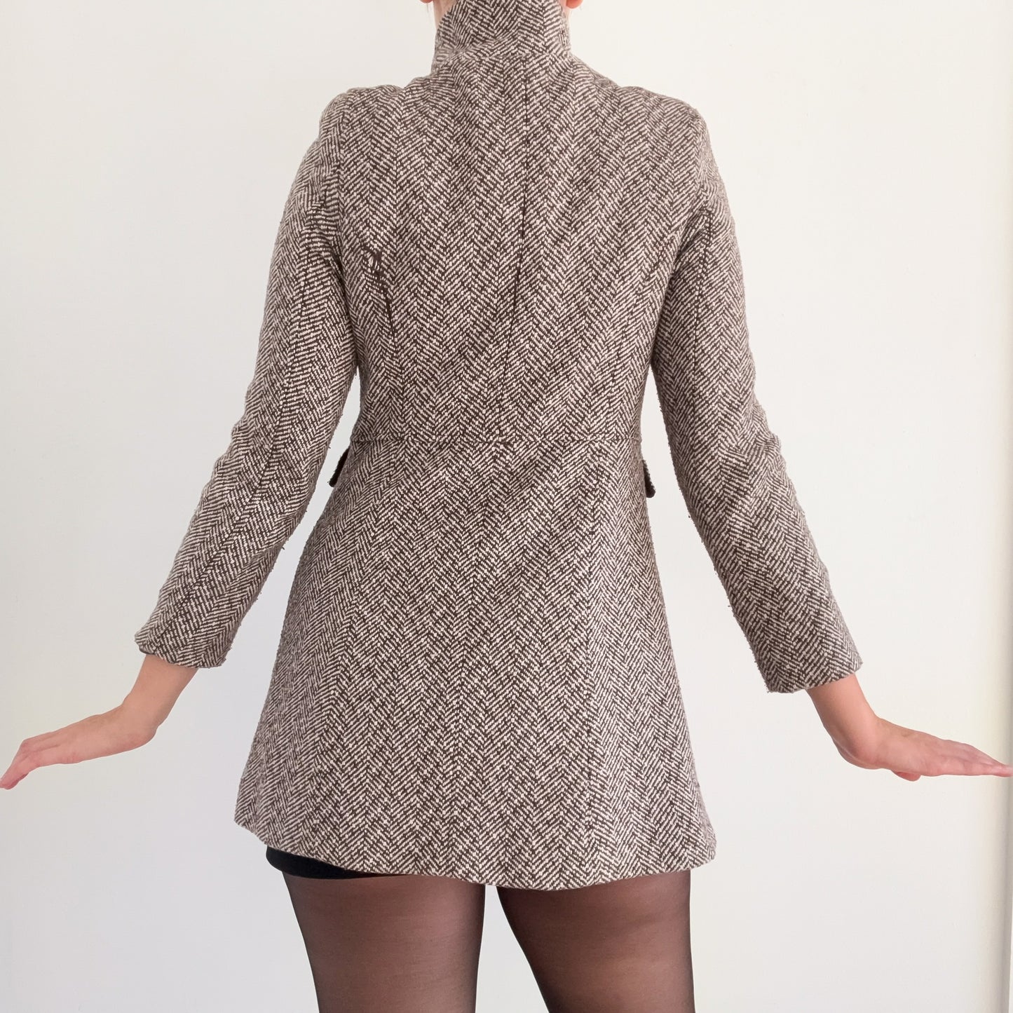 Y2K Brown Houndstooth Tweed Coat / SZ S