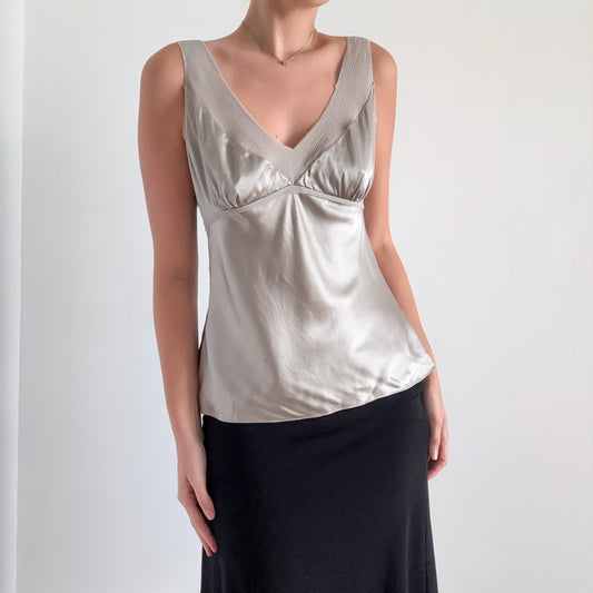 Y2K Grey Silk Top / SZ M