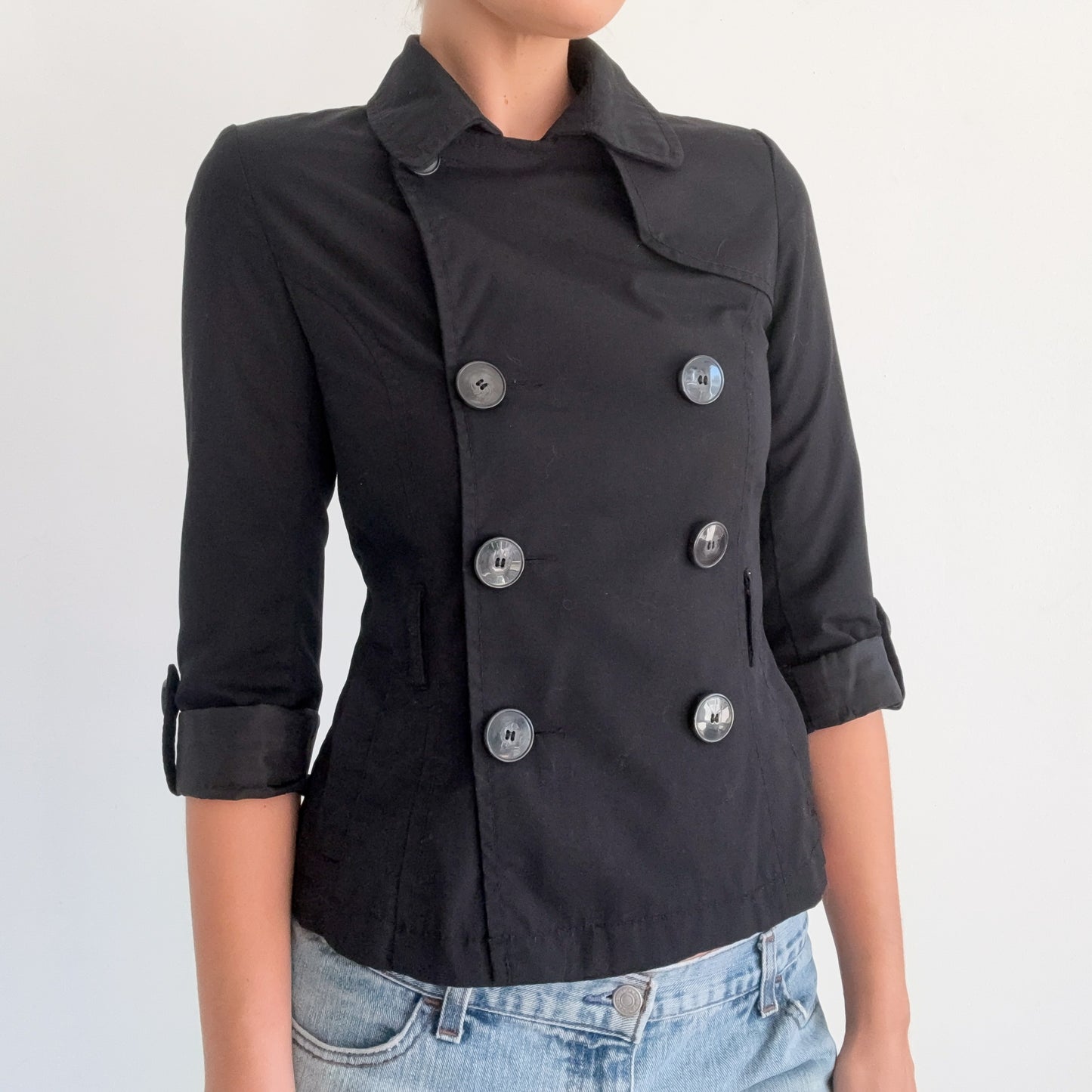 Y2K Black Cropped Trench Coat / SZ S