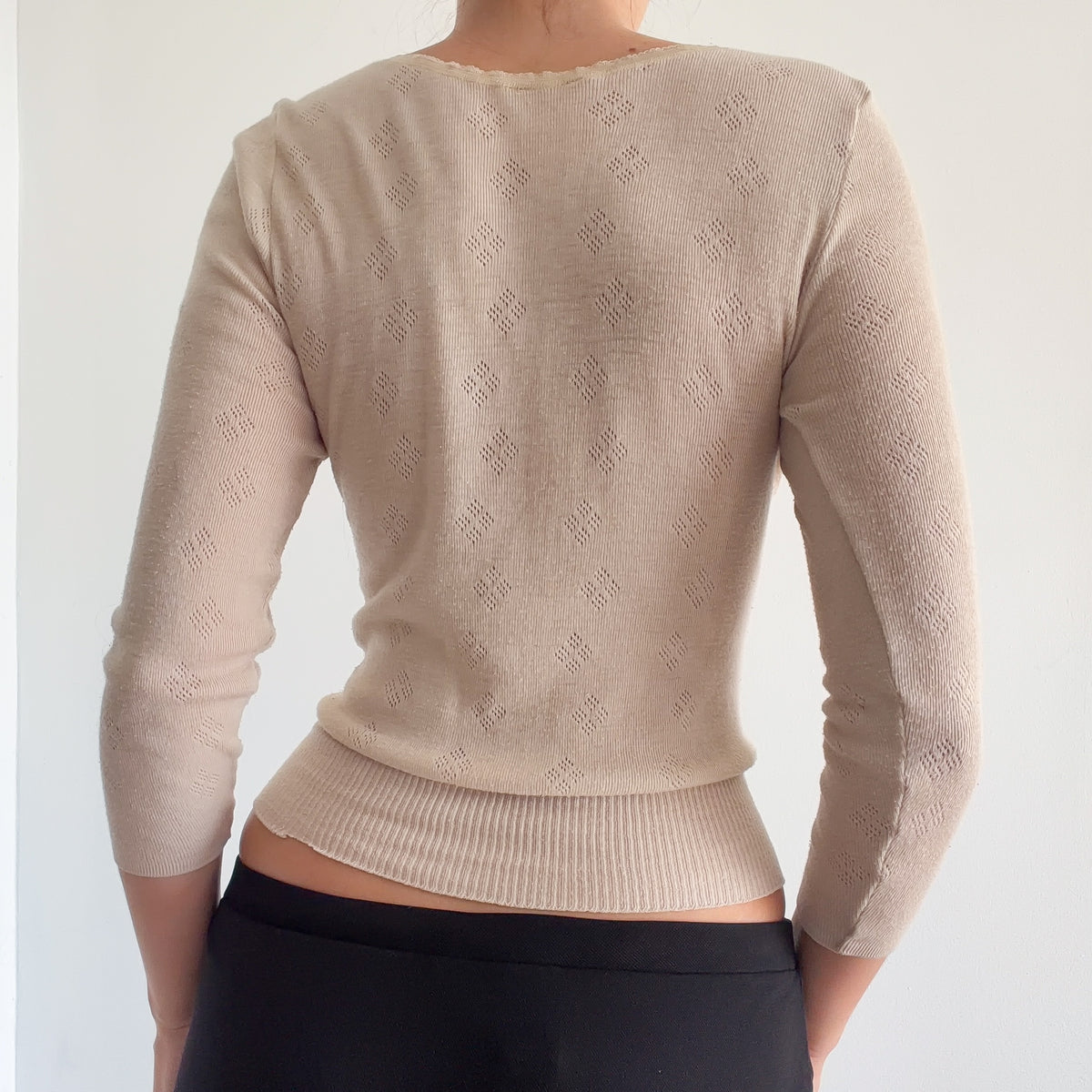 Y2K Cream Pointelle Knit Long Sleeve / SZ S-M