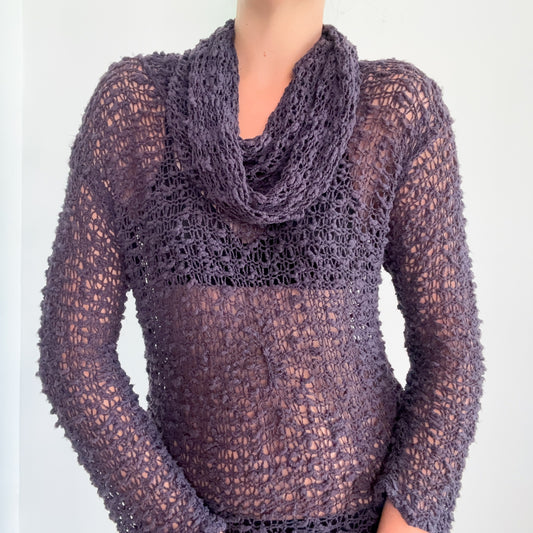 Y2K Purple Knitted Cowl Neck Mini Dress / One Size