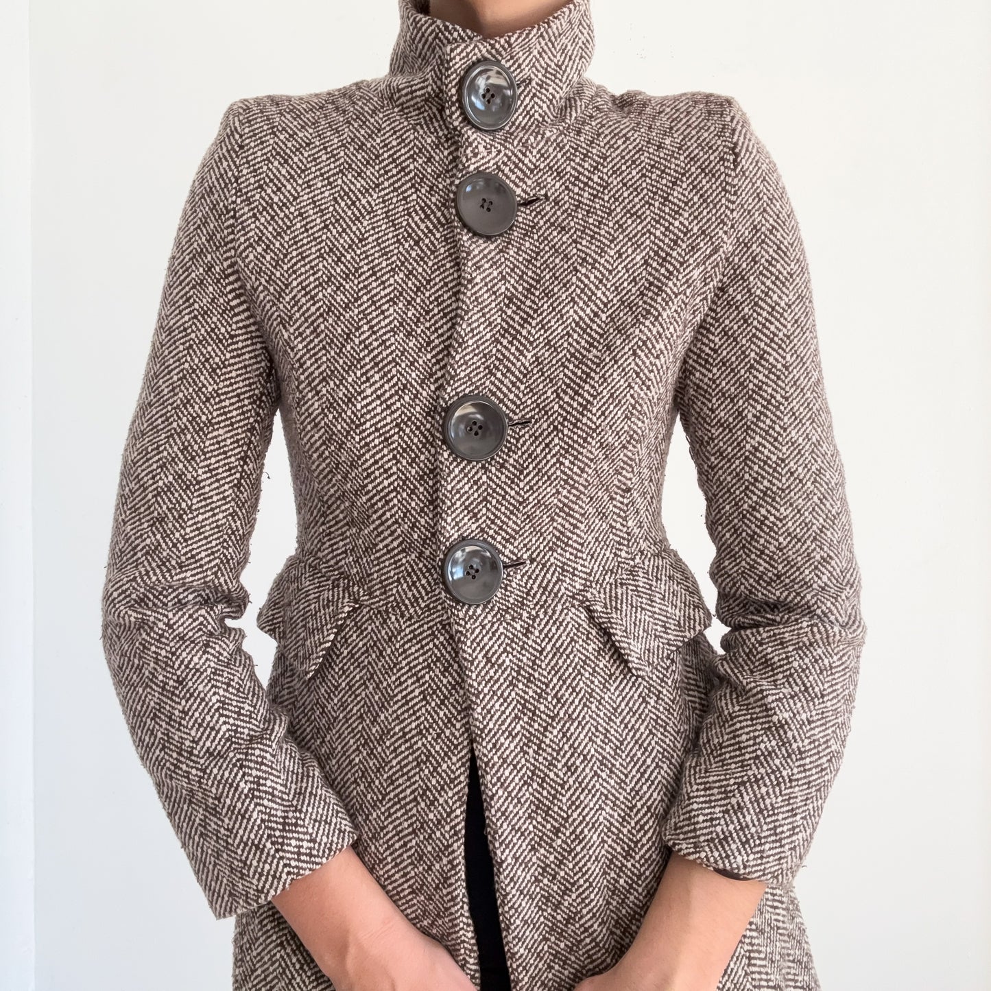 Y2K Brown Houndstooth Tweed Coat / SZ S