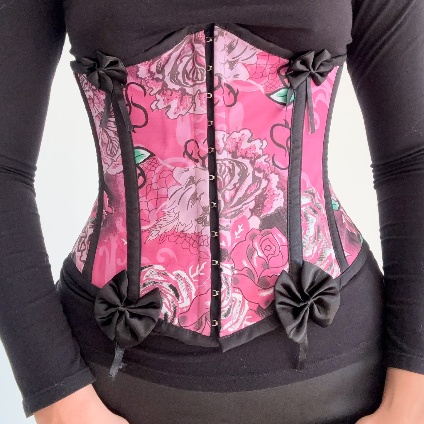 Y2K Pink Printed Bow Underbust Corset / SZ M