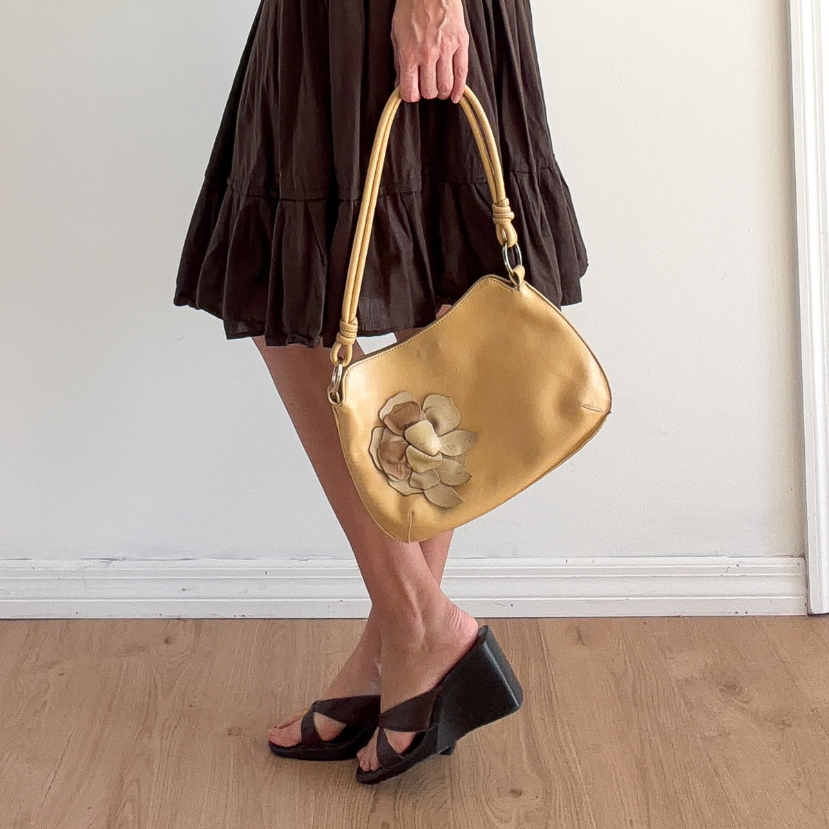 Y2K Italian Honey Leather Rosette Handbag