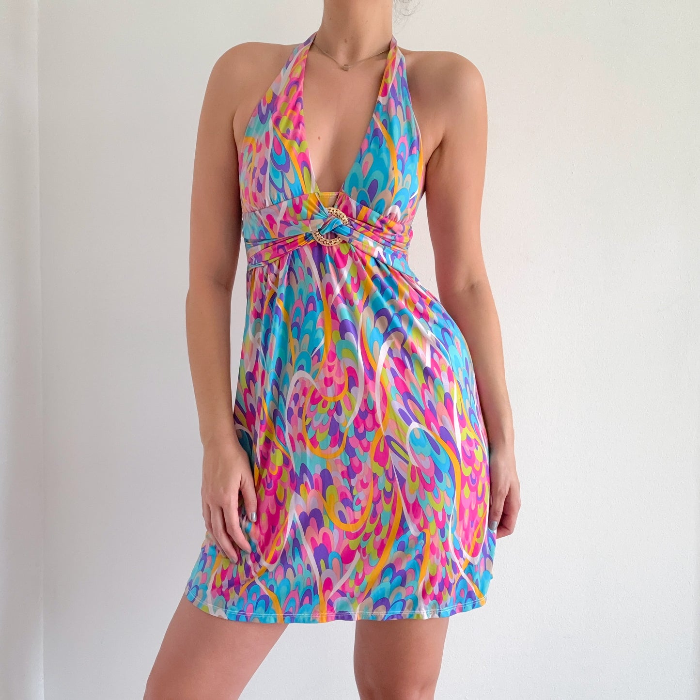 Y2K Trina Turk Multicolor Halter Dress / SZ S-M