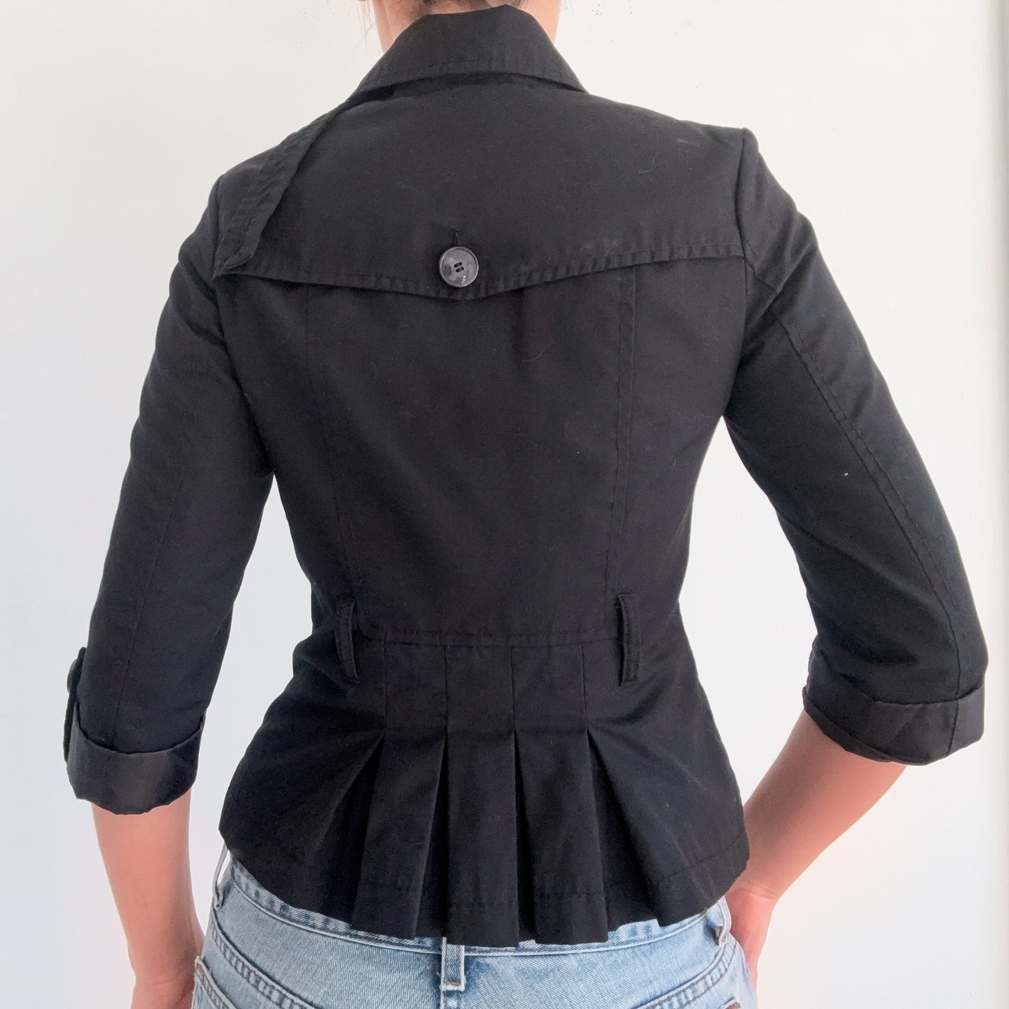 Y2K Black Cropped Trench Coat / SZ S