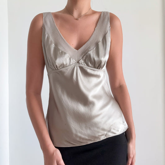 Y2K Grey Silk Top / SZ M