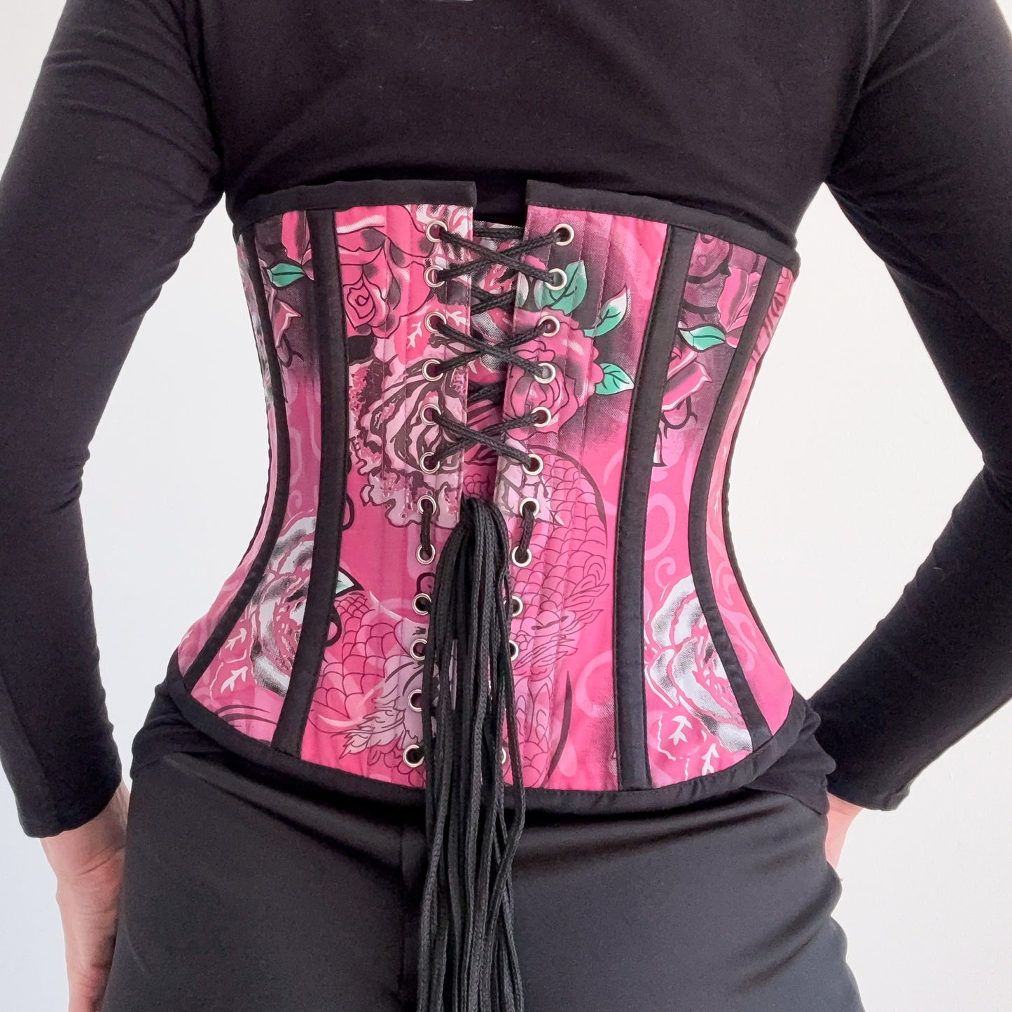 Y2K Pink Printed Bow Underbust Corset / SZ M