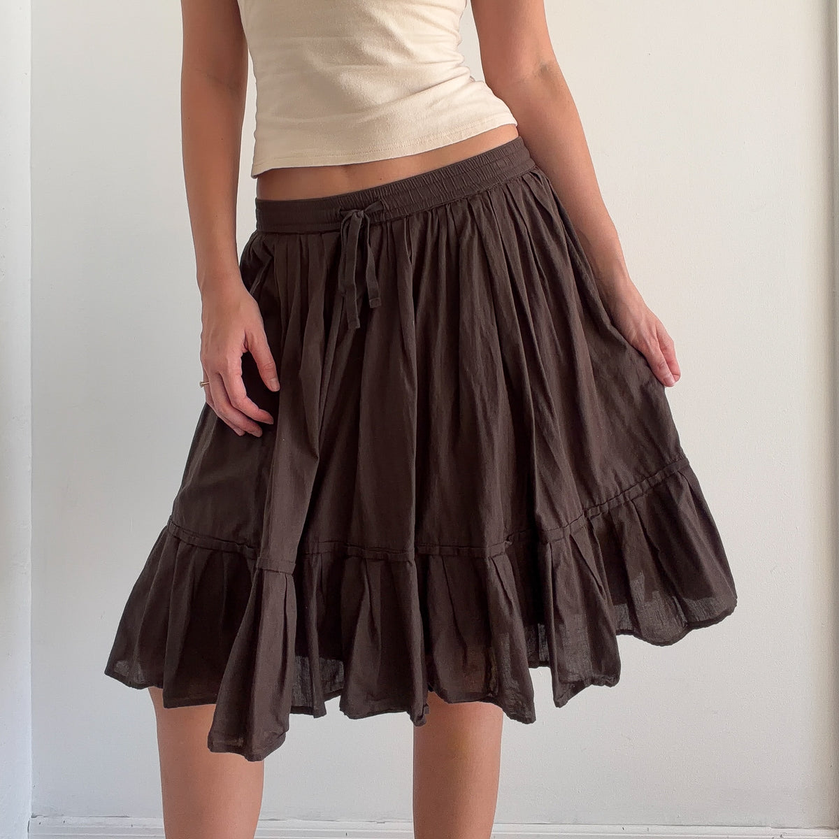 Y2K Brown Cotton Midi Skirt / SZ S