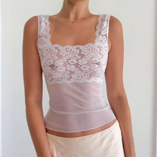 Y2K White Mesh Lace Tank / SZ XS-S