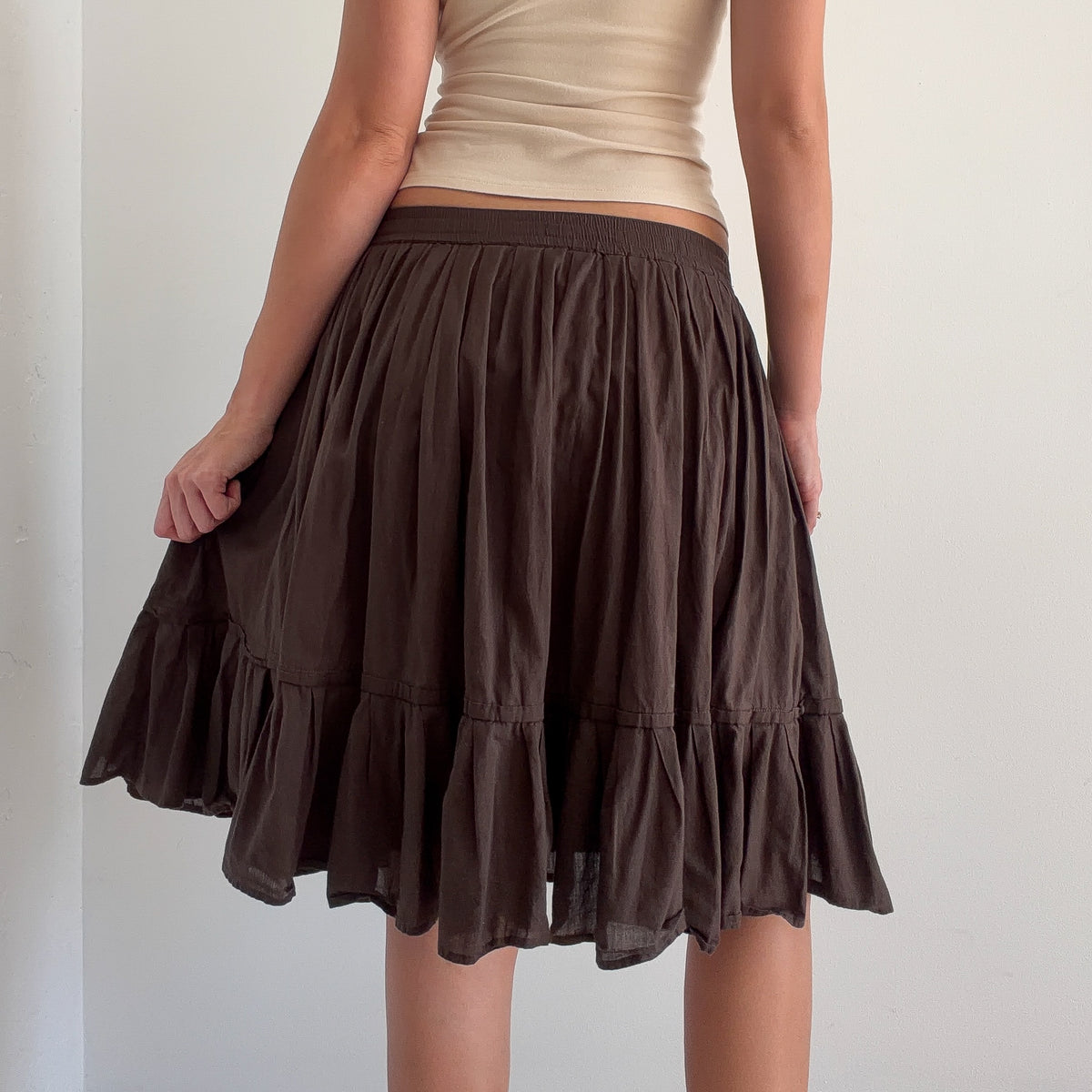 Y2K Brown Cotton Midi Skirt / SZ S
