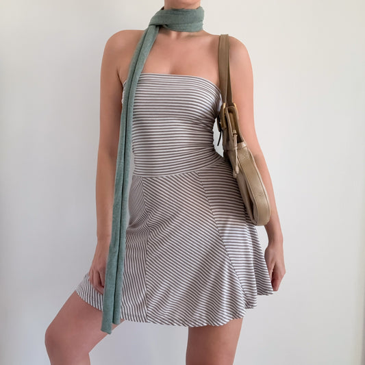 Y2K Grey & White Striped Tube Mini Dress / SZ S