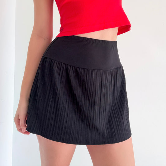 Y2K Black Drop Waist Pleated Mini Skirt / SZ S