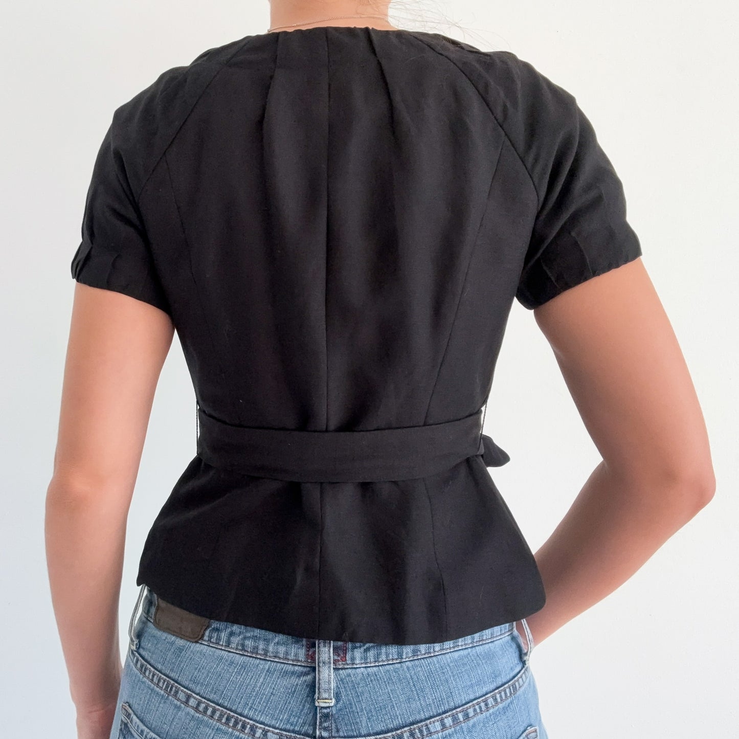 Y2K Black Linen Short Sleeve Jacket / SZ 2