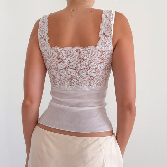 Y2K White Mesh Lace Tank / SZ XS-S