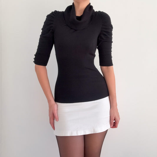 Y2K Black Knit Cowl Neck Top / SZ S/M