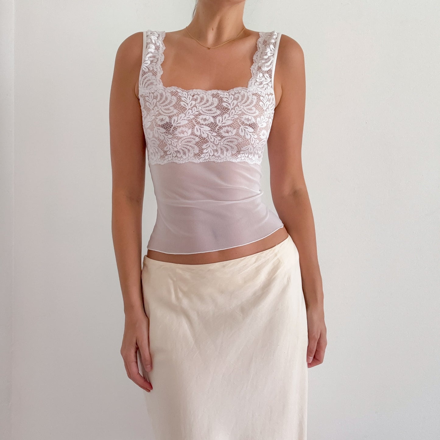 Y2K White Mesh Lace Tank / SZ XS-S