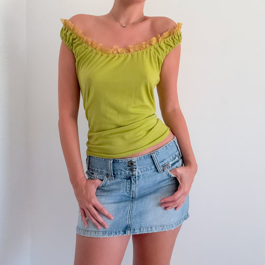 Y2K Lime Green Lace Scrunch Top / SZ M