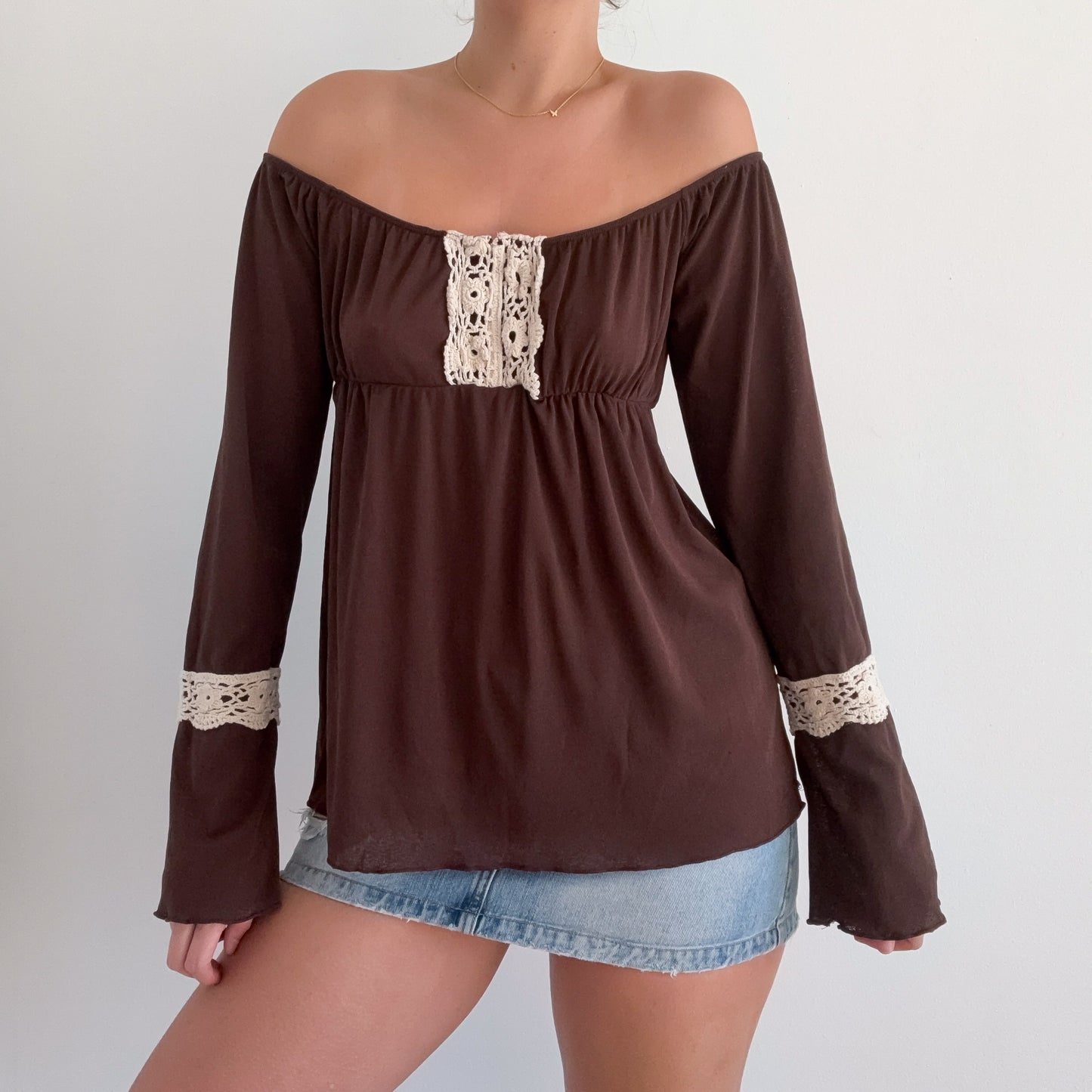 Y2K Brown Crochet Hippie Long Sleeve / SZ L