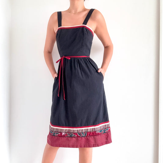 70's Navy & Burgundy Cotton Dress / SZ S
