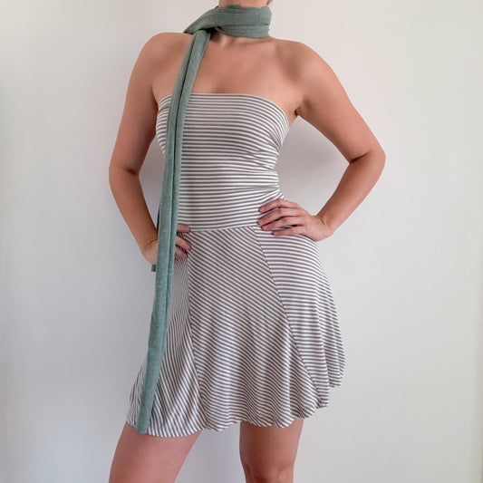 Y2K Grey & White Striped Tube Mini Dress / SZ S