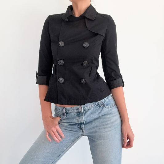 Y2K Black Cropped Trench Coat / SZ S