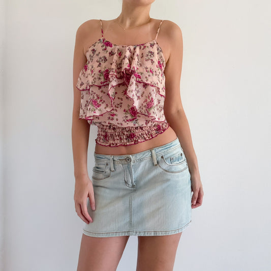 Y2K Delia's Pink Floral Ruffle Top / SZ XS