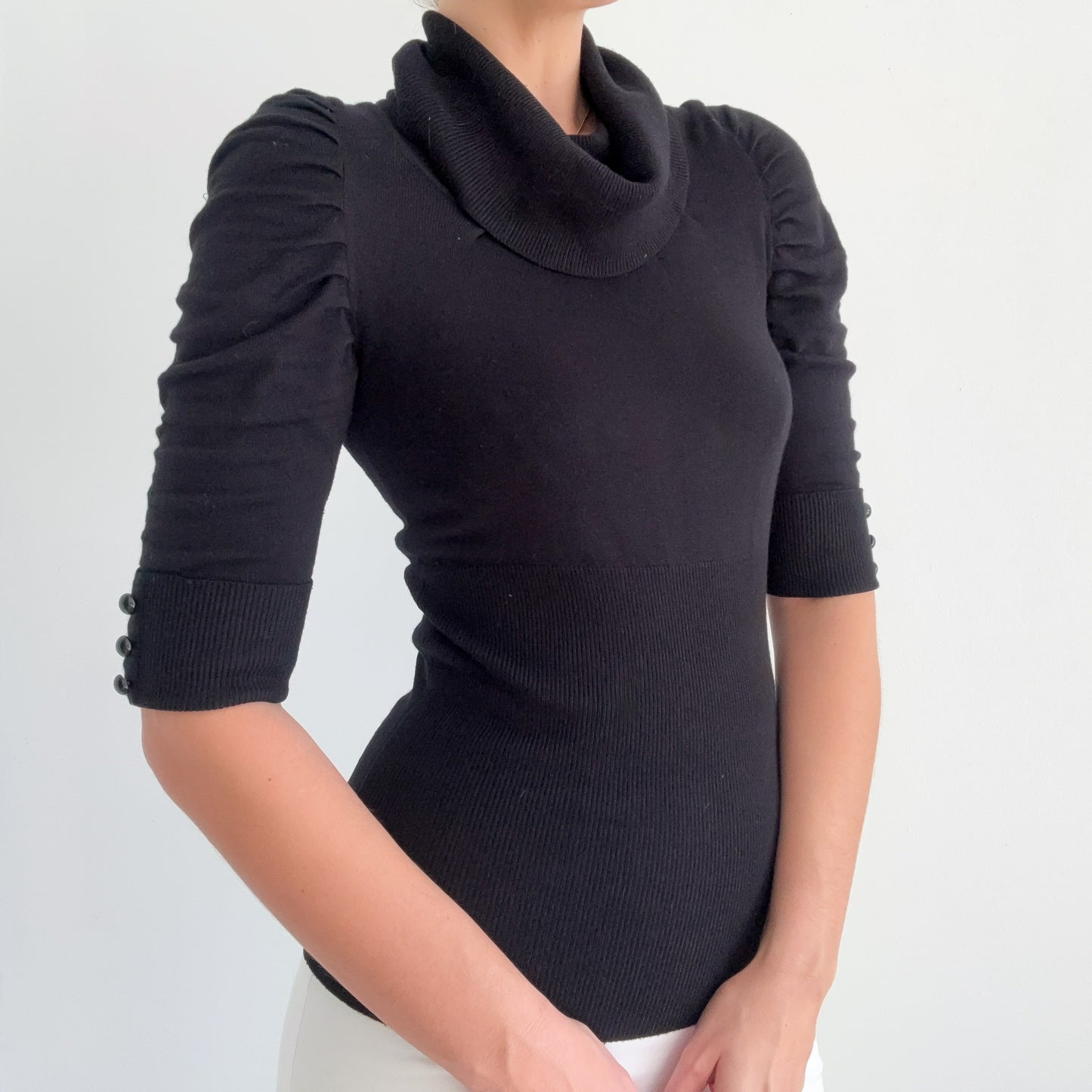 Y2K Black Knit Cowl Neck Top / SZ S/M