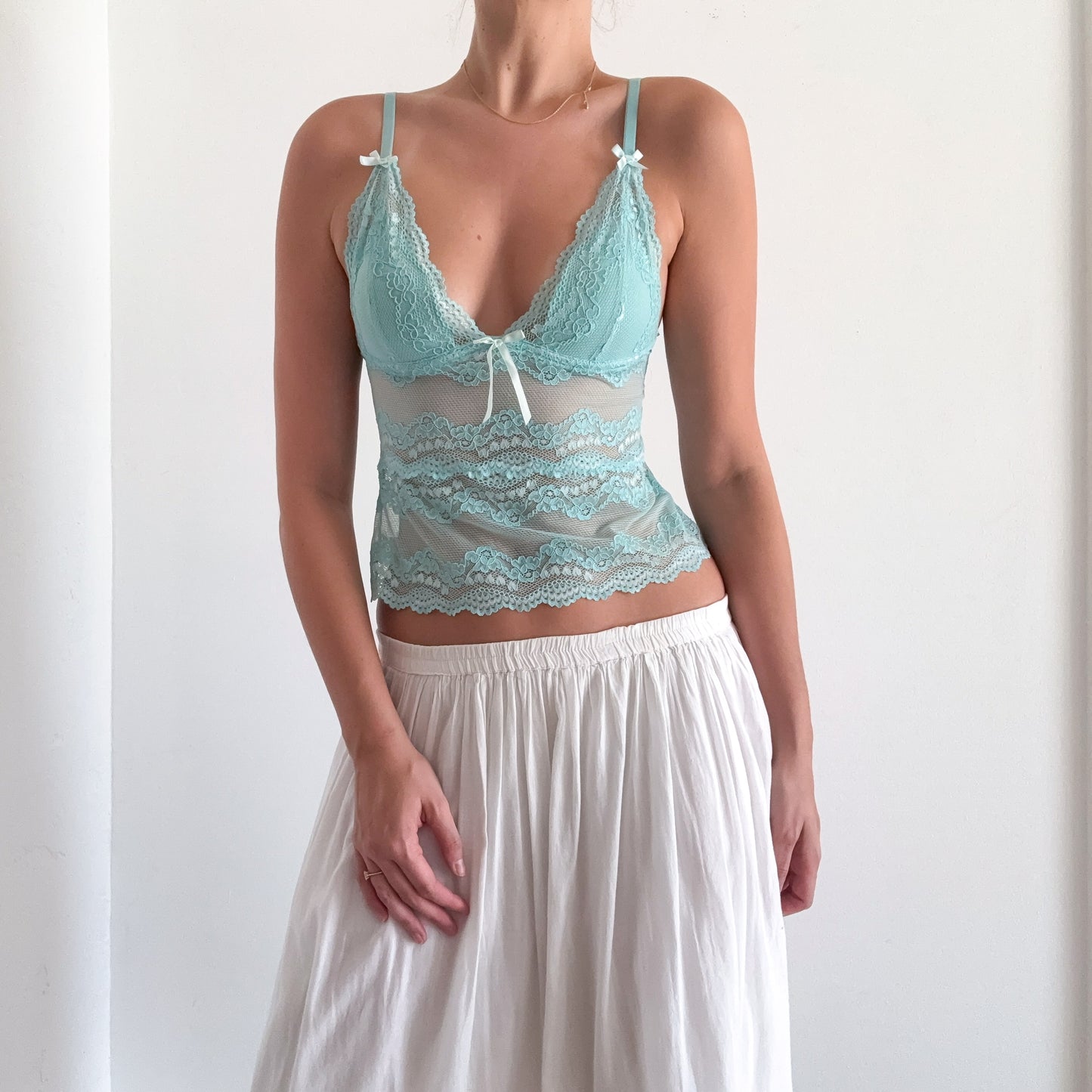Y2K Aqua Lace Bralette Top / SZ 34B
