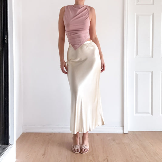 90's Bebe Champagne Silky Maxi Skirt / SZ 6