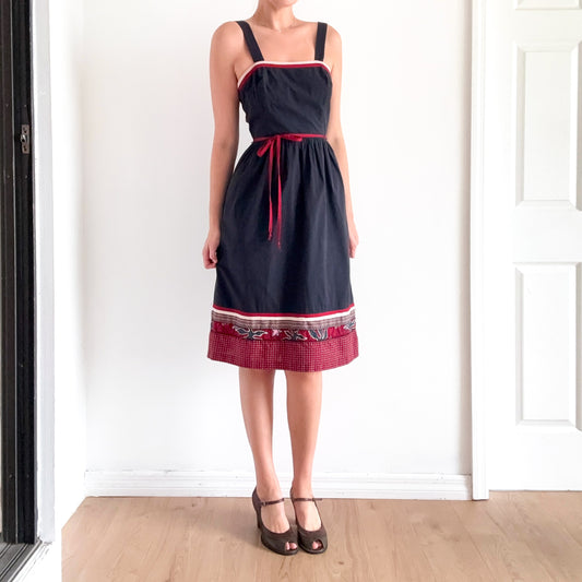 70's Navy & Burgundy Cotton Dress / SZ S