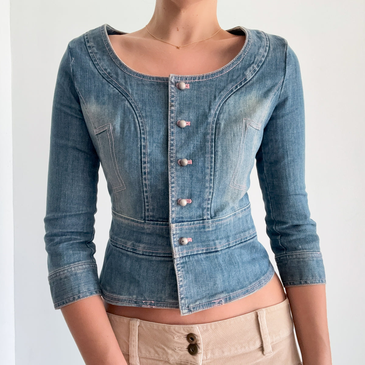Y2K Denim Pink Stitch Jacket / SZ S