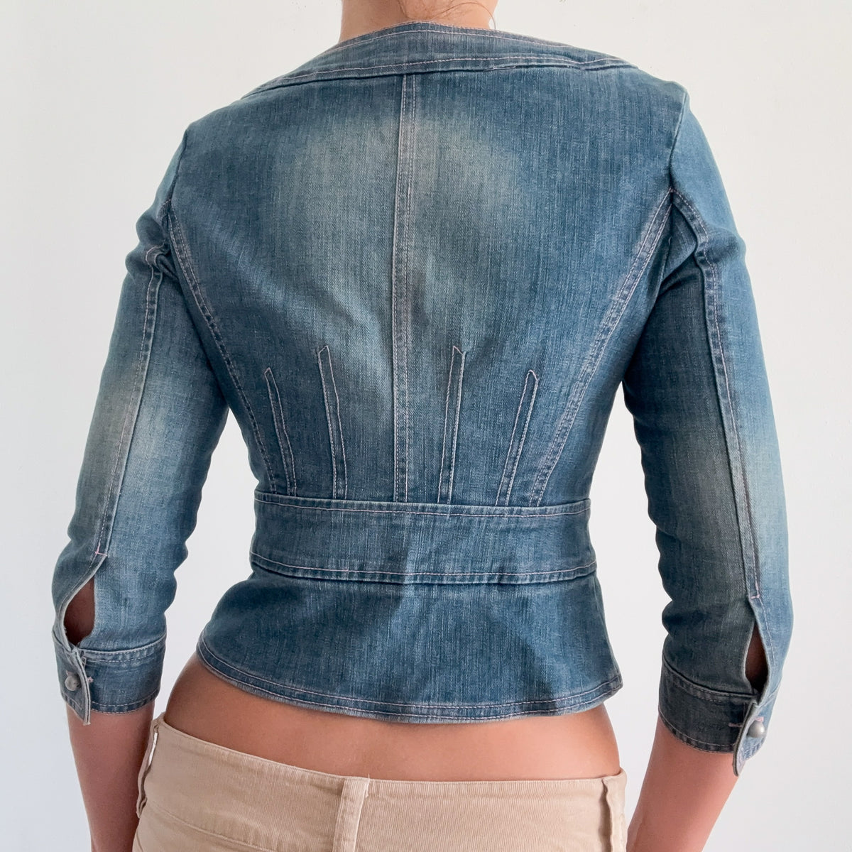 Y2K Denim Pink Stitch Jacket / SZ S