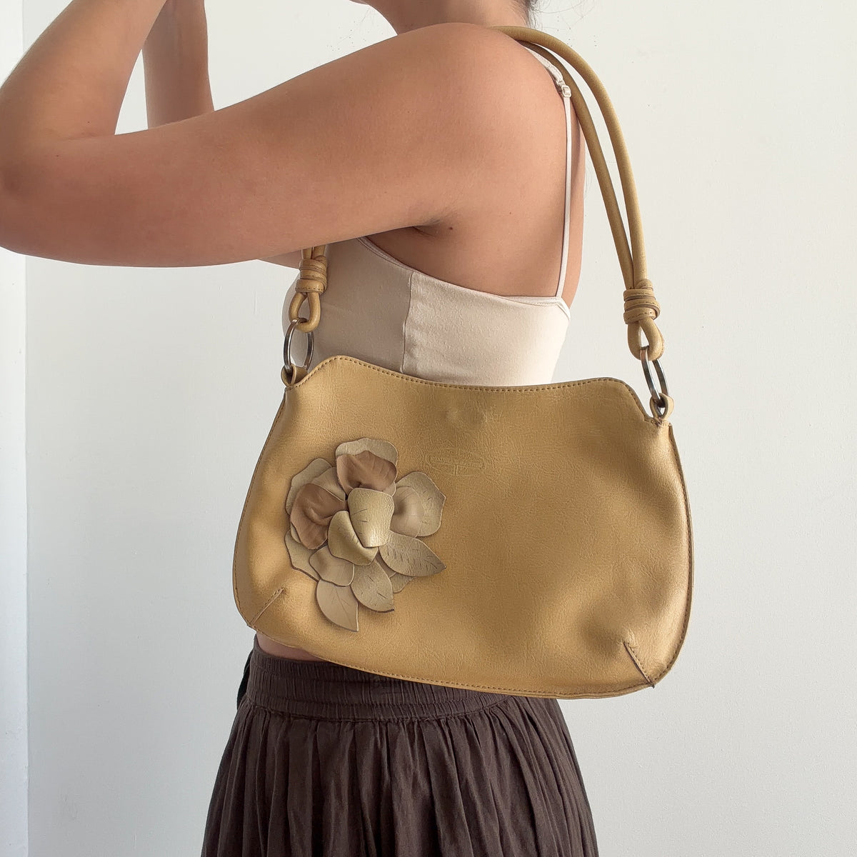 Y2K Italian Honey Leather Rosette Handbag
