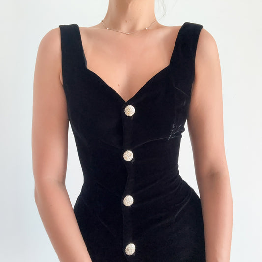 90's Rampage Black Velvet Diamond Dress / SZ 0/2