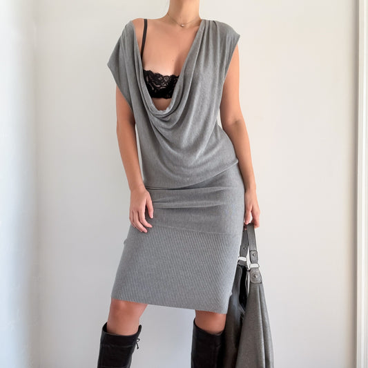 Y2K Grey Knit Slouchy Midi Dress / SZ M/L