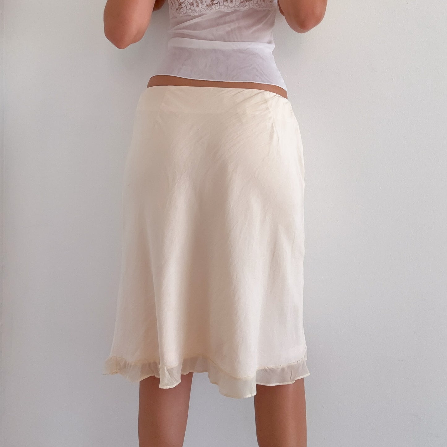 Y2K Pale Pink Silk Linen Midi Skirt / SZ 8