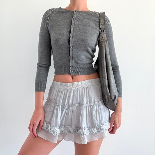 Y2K Grey Sequin Knit Cardigan / SZ S