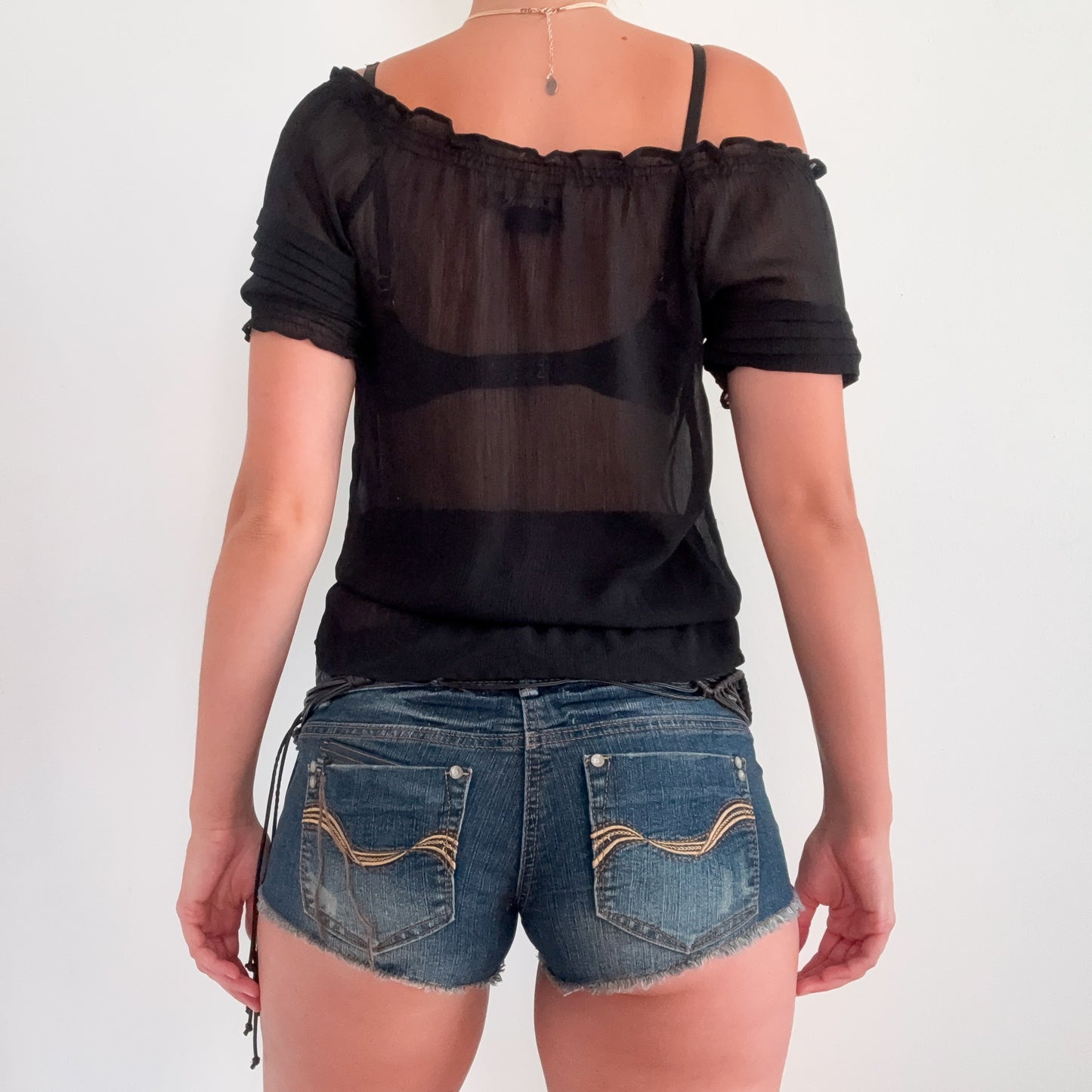 2010's Black Chiffon Pleated Blouse / SZ S