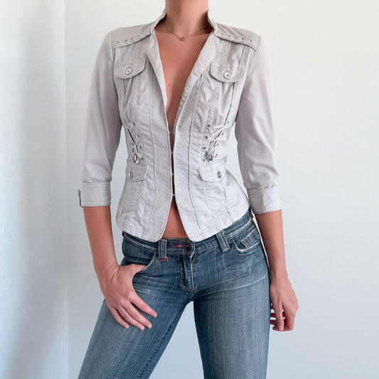 Y2K Light Grey Lace Up Hook Blazer / SZ S