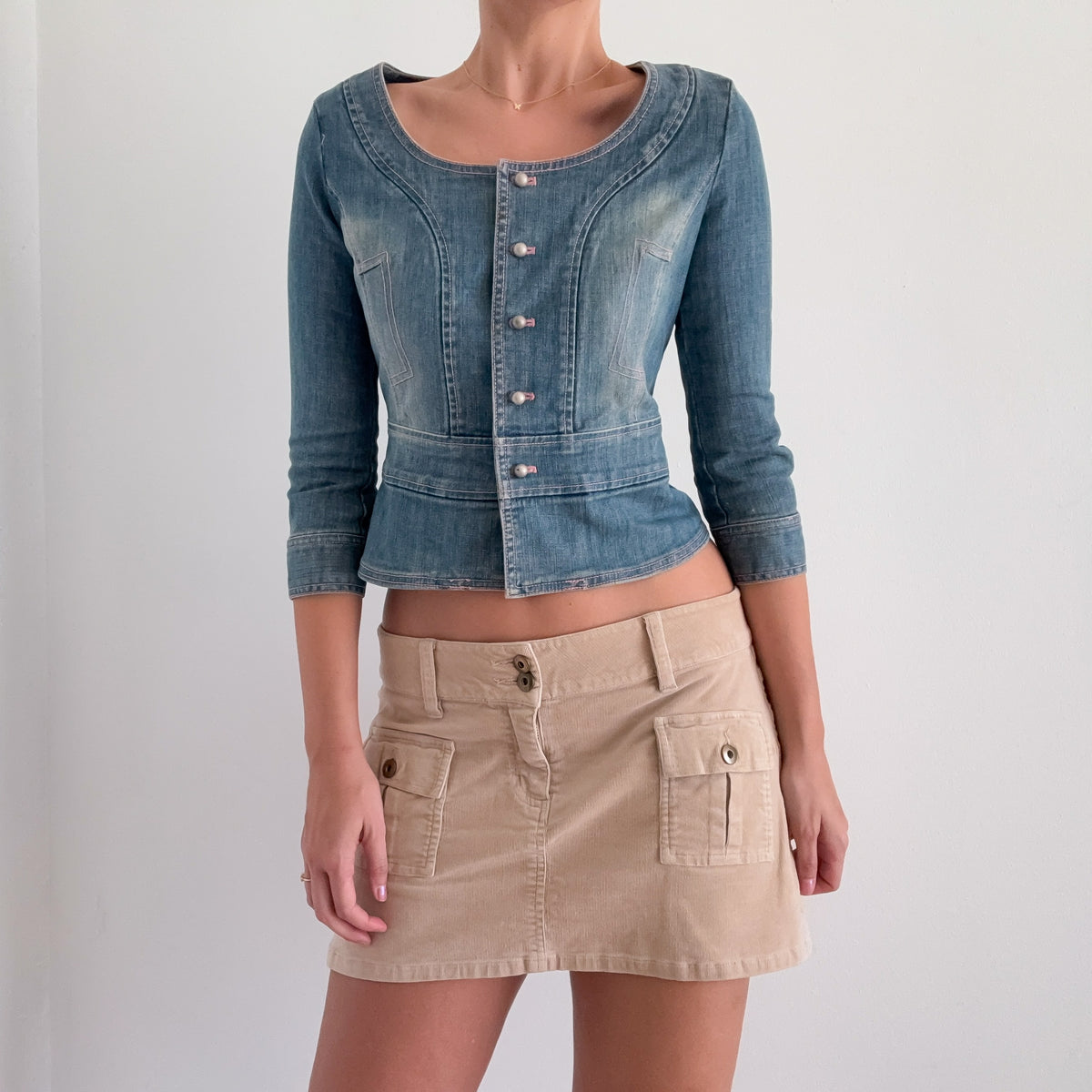 Y2K Denim Pink Stitch Jacket / SZ S