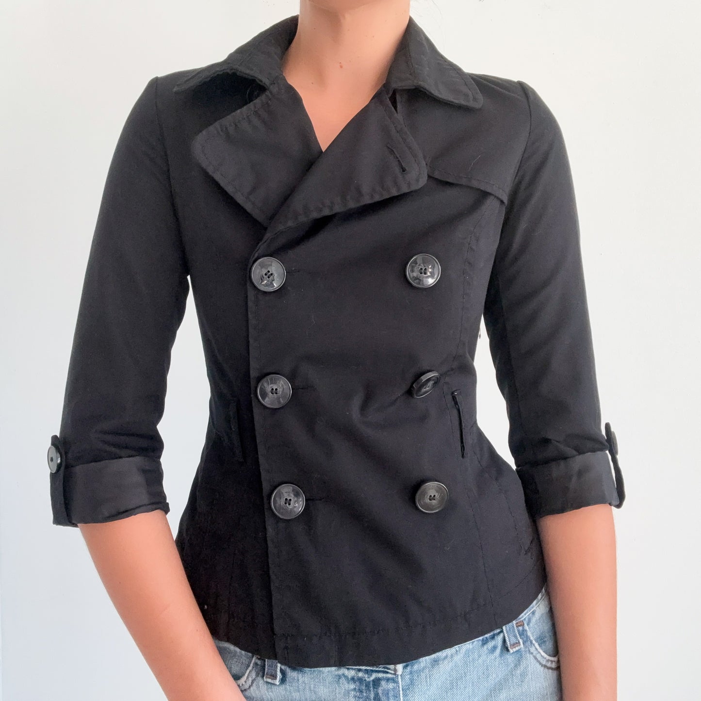 Y2K Black Cropped Trench Coat / SZ S