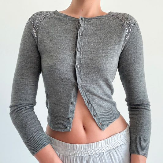 Y2K Grey Sequin Knit Cardigan / SZ S