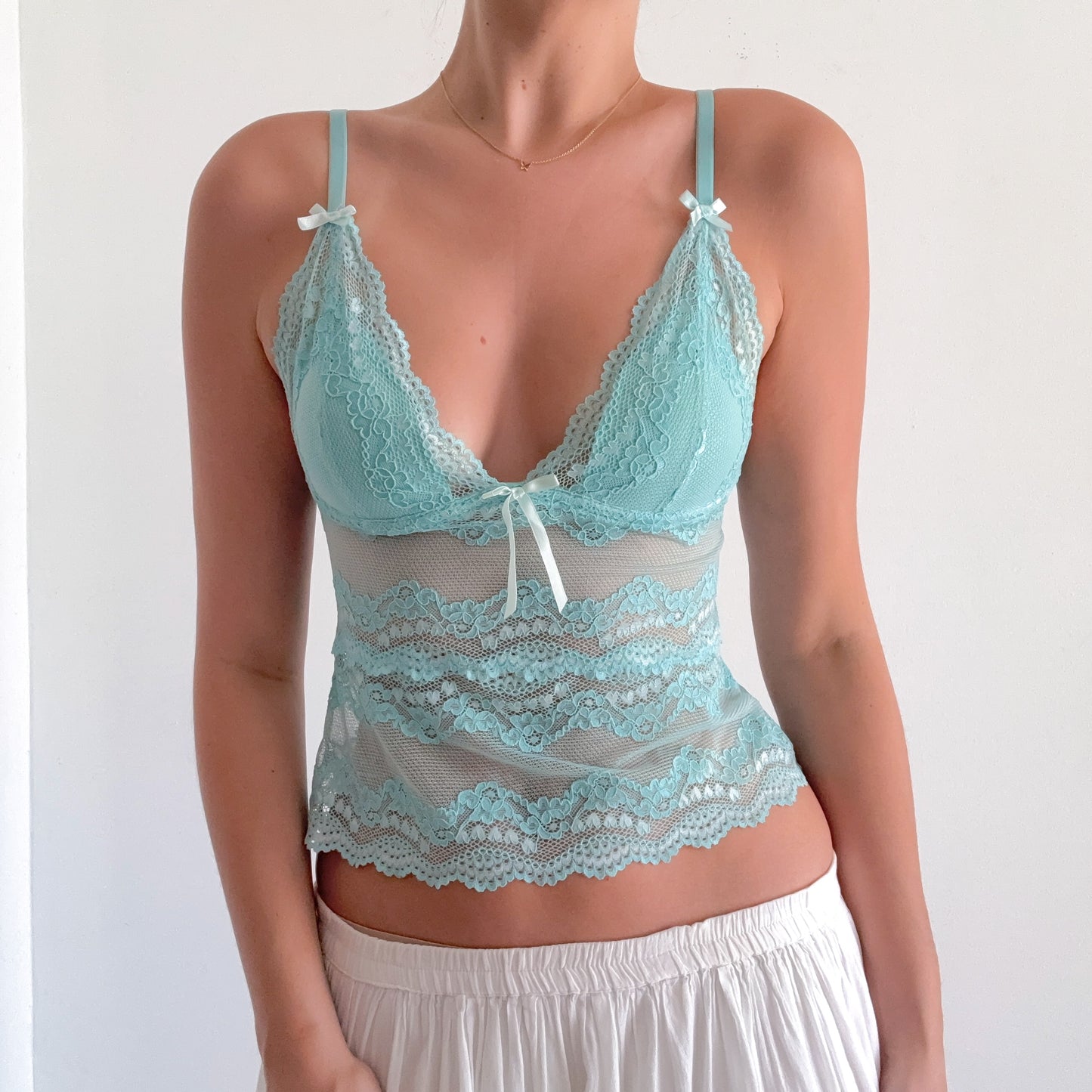 Y2K Aqua Lace Bralette Top / SZ 34B